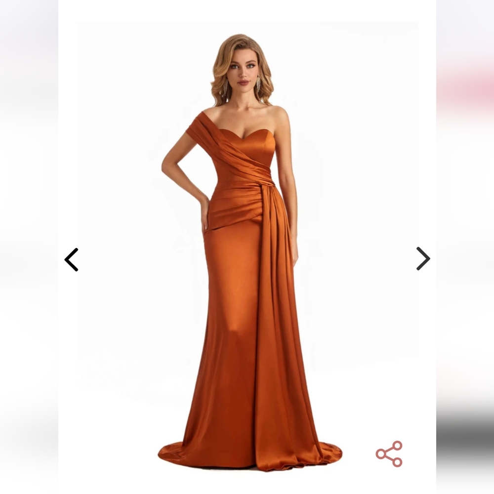 Chicsew Elegant One-Shoulder Burnt Orange Evening Gown